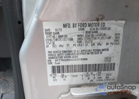 2012 Ford F-250 Xl z USA, uszkodzony, nr VIN 1FT7W2B63CED15084